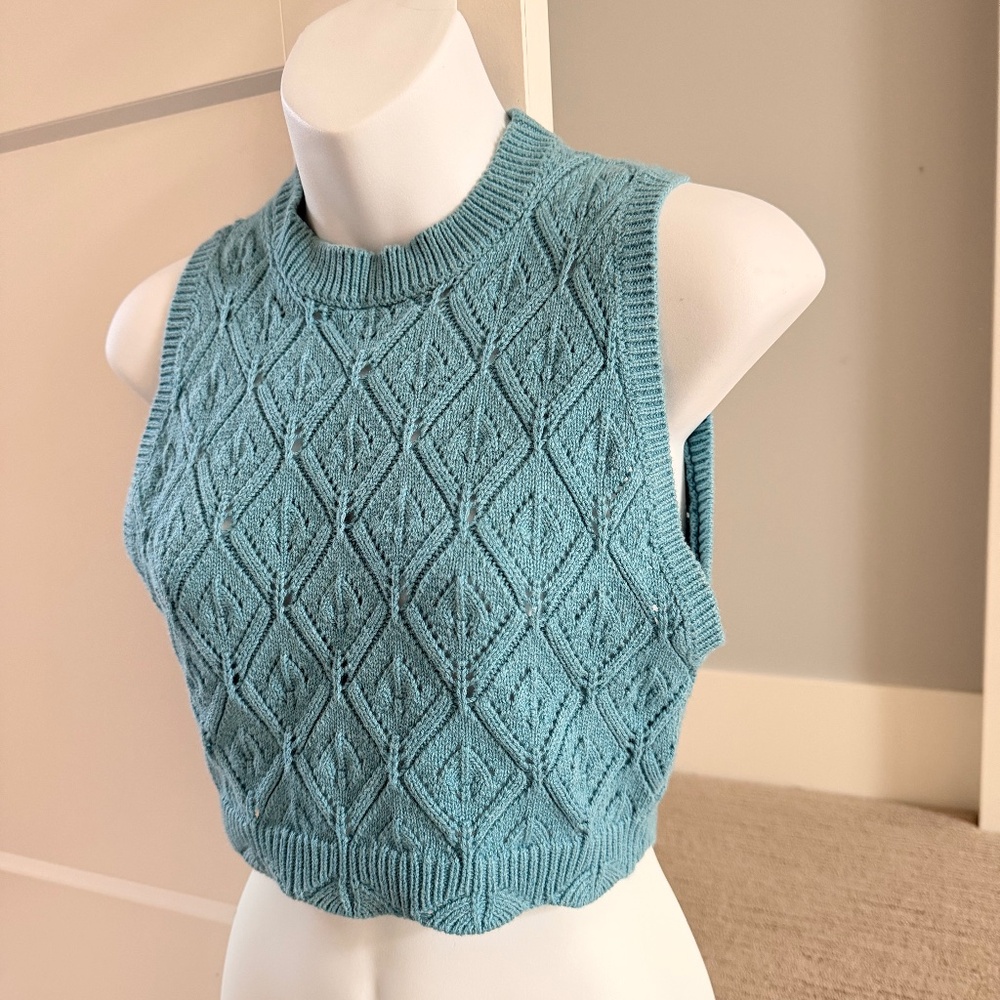 MISA Los Angeles Beautiful Patterned Knit Crop Sweater Vest Sz M NEW - Picture 2 of 3